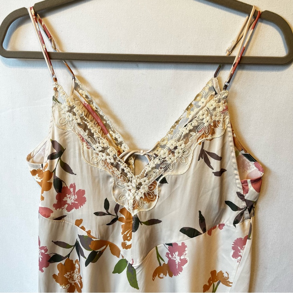 Free People Someone Like You midi slip dress S Ivory floral NWT Spaghetti strap - Picture 9 of 10